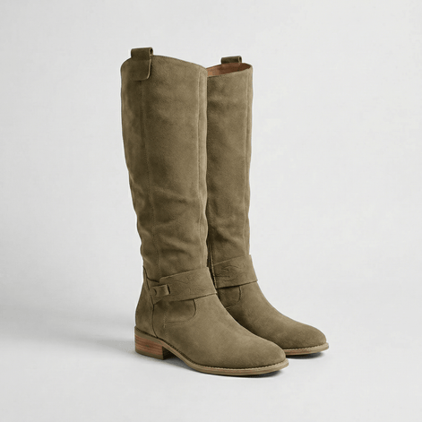 Women's Knee-High Suede Boots with Buckle Strap Detail