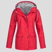 Women's Waterproof Hooded Rain Jacket with Zip Front and Drawcord