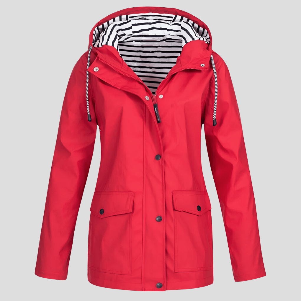 Women's Waterproof Hooded Rain Jacket with Zip Front and Drawcord