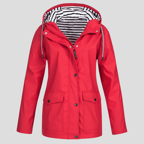 Women's Waterproof Hooded Rain Jacket with Zip Front and Drawcord