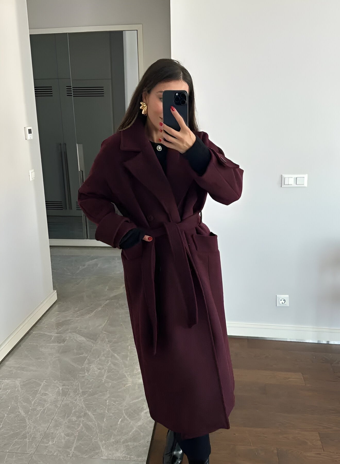 Belted Wrap Style Long Wool Blend Winter Coats for Women