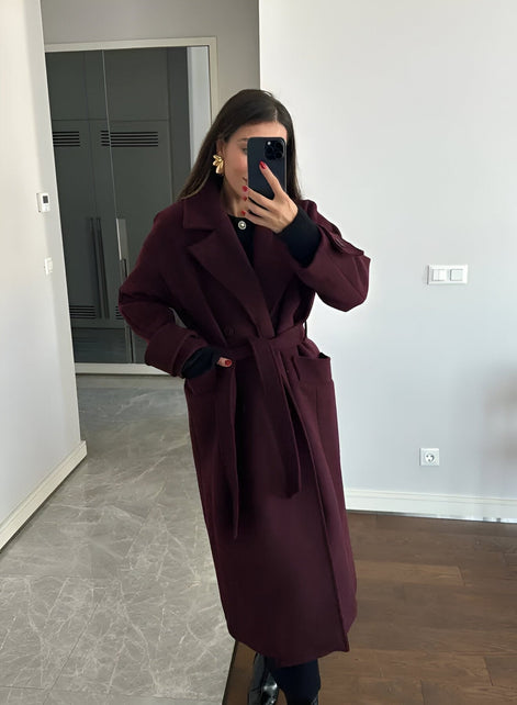 Belted Wrap Style Long Wool Blend Winter Coats for Women