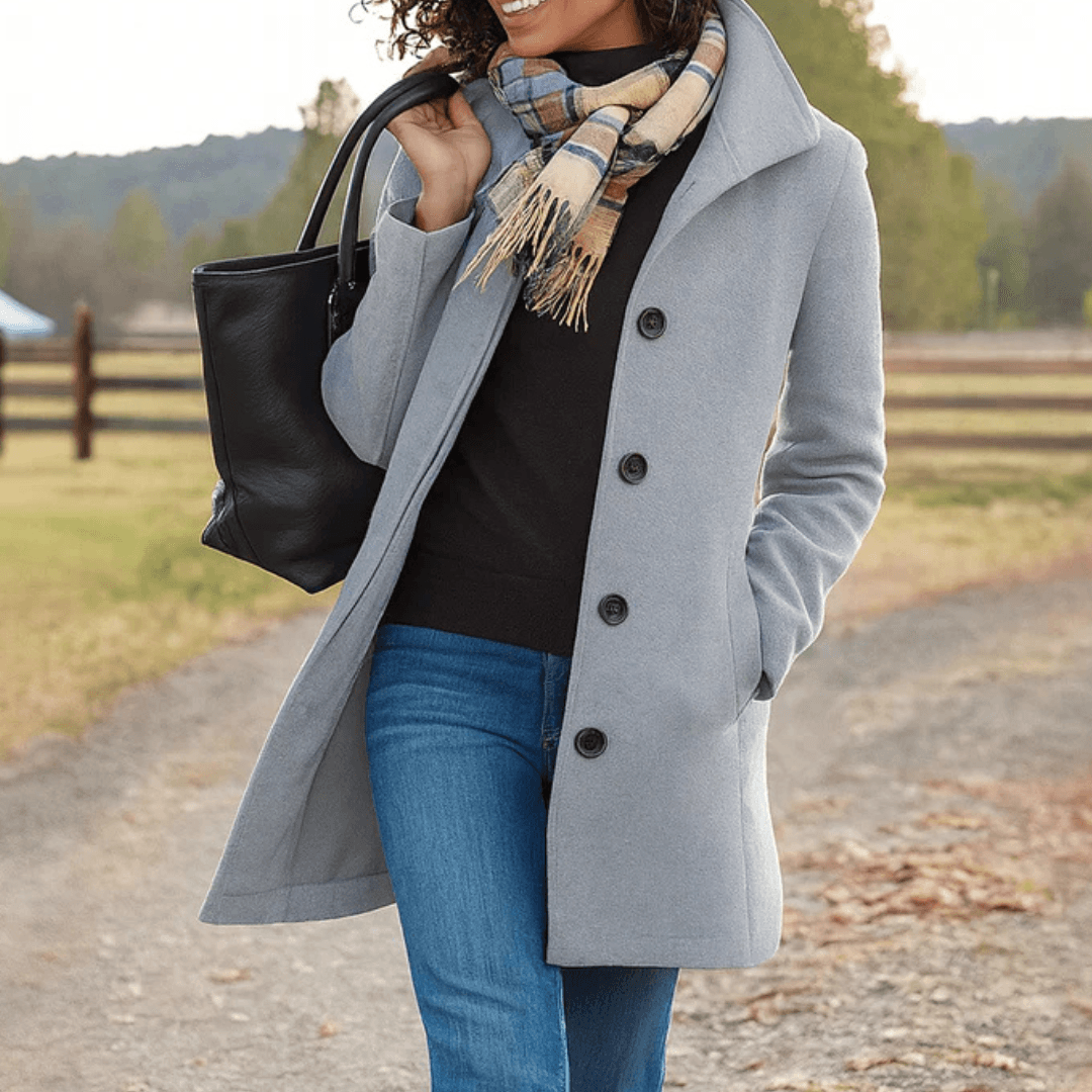 Helga Women's Classic Button-Front Wool-Blend Winter Coat