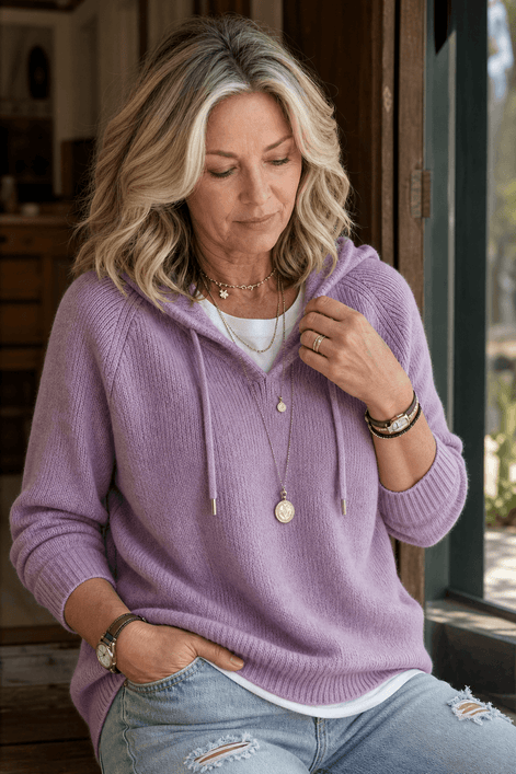 Women's Drawstring Hood Ribbed Knit Jumper