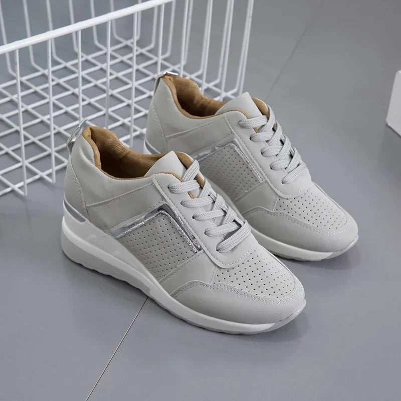 Women's Lace-Up Cushioned Sneakers with Wedge Sole and Ergonomic Fit