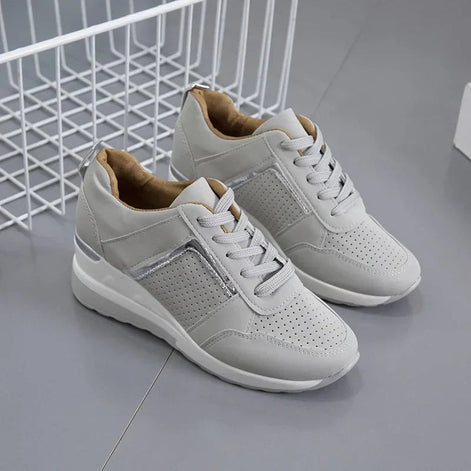 Women's Lace-Up Cushioned Sneakers with Wedge Sole and Ergonomic Fit