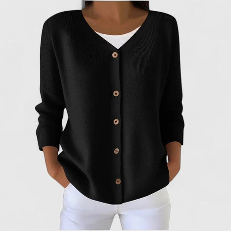 Button-Front V-Neck Knitted Cardigan for Women with Long Sleeves