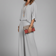 Natalie Chiffon Wide-Leg Women's Two-Piece Co-Ord Set with Draped Top