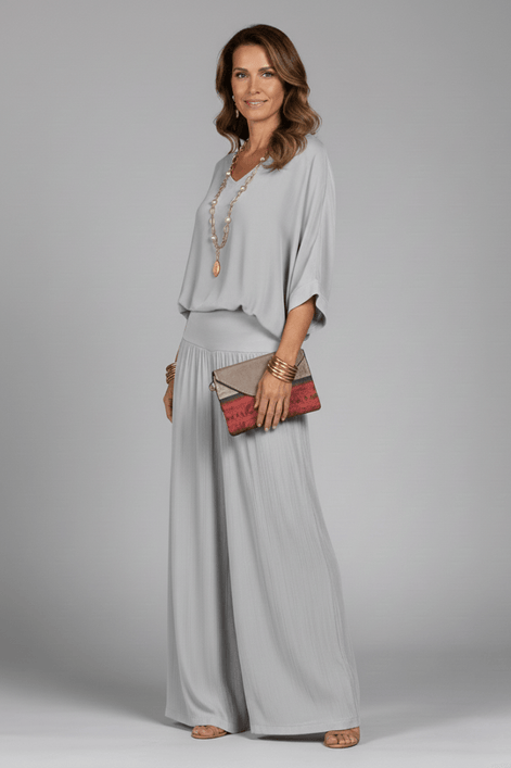 Natalie Chiffon Wide-Leg Women's Two-Piece Co-Ord Set with Draped Top