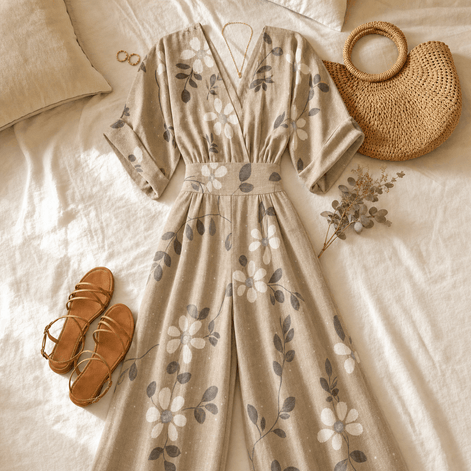 Floral Print Wide-Leg Jumpsuit with Tie Waist and Pockets