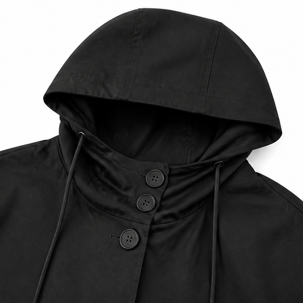 Women's Hooded Midi Coat with Drawstring Waist