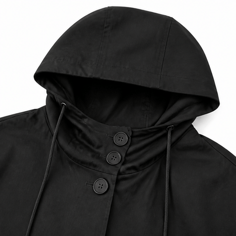 Women's Hooded Midi Coat with Drawstring Waist