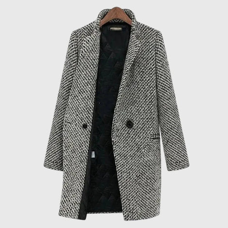 Rebeka Longline Houndstooth Tweed Winter Coat for Women