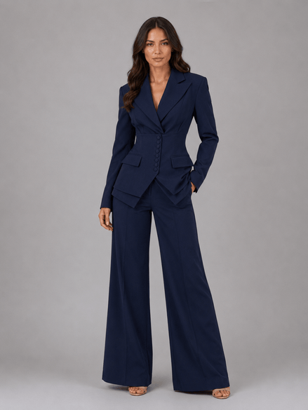 Cinched-Waist Blazer and Wide-Leg Trousers Two-Piece Co-ord Set