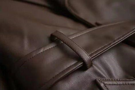 Longline Double-Breasted Leather Coat for Women