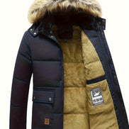 Drake Hooded Quilted Mens Puffer Jacket with Faux Fur Trim