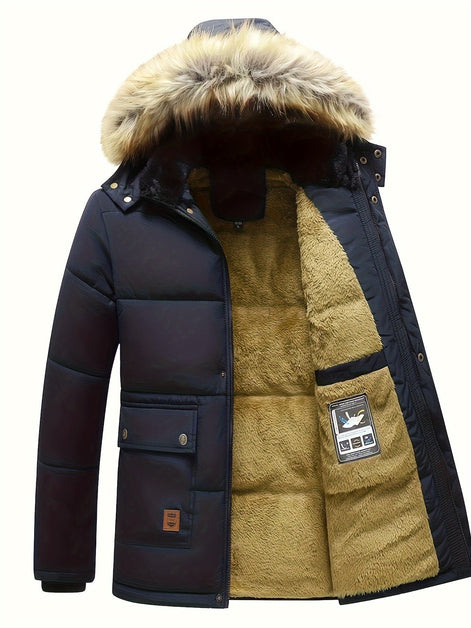 Drake Hooded Quilted Mens Puffer Jacket with Faux Fur Trim