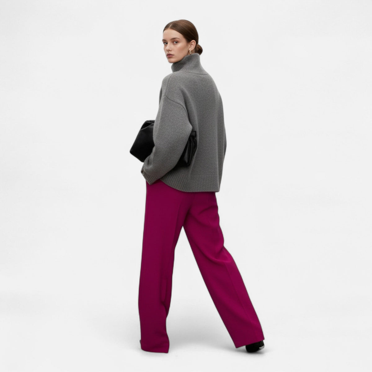 Women's Wool Turtleneck Knitted Jumper with Ribbed Roll Neck