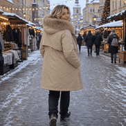Velora Hooded Mid-Length Faux-Fur Trim Winter Coat for Women
