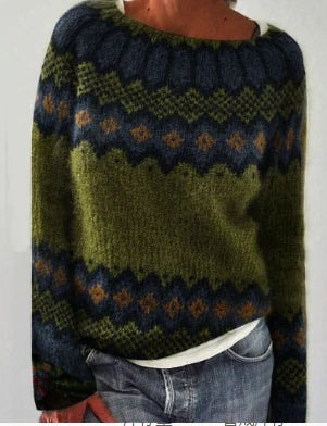 Dorothea Women's Fair Isle Crew Neck Knitted Jumper with Long Sleeves