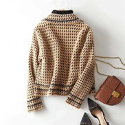 Houndstooth Tweed Knit Jacket for Women's Tailored Wardrobe