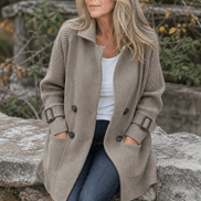 Isola Women's Cable-Knit Sleeve Double-Breasted Longline Winter Coat