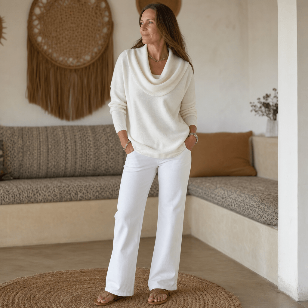 Women's Cowl Neck Drape Knitted Jumper with Soft Stretch