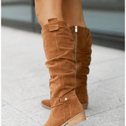 Samira Knee-High Slouch Suede Womens Boots with Side Zip