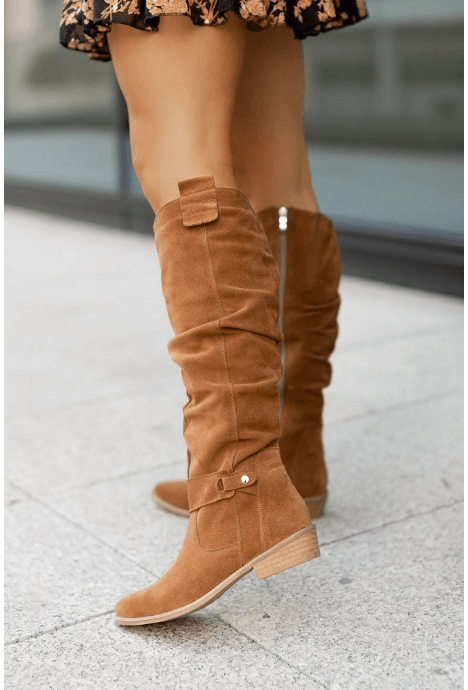 Samira Knee-High Slouch Suede Womens Boots with Side Zip