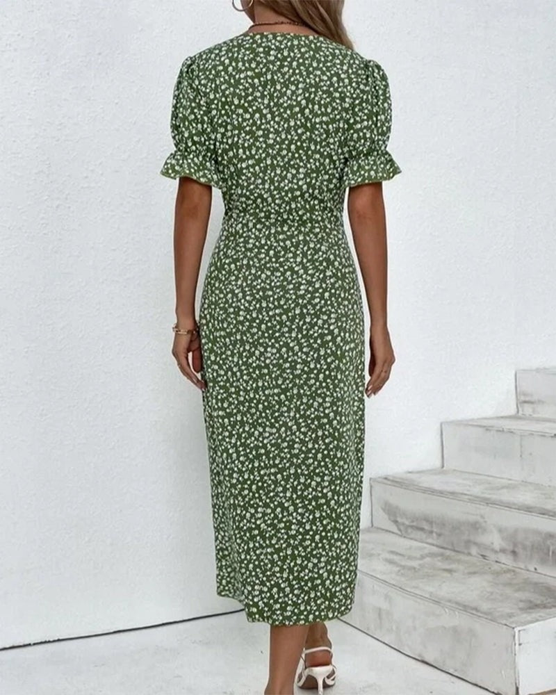 Floral Wrap Midi Dress in Polyester for Autumn and Christmas Parties
