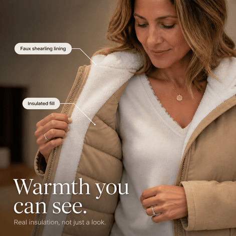 Women's Thickened Hooded Quilted Puffer Jacket with Sherpa Lining