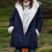 Women's Shearling-Look Hooded Toggle Winter Coat with Fleece Lining