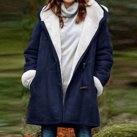 Women's Shearling-Look Hooded Toggle Winter Coat with Fleece Lining