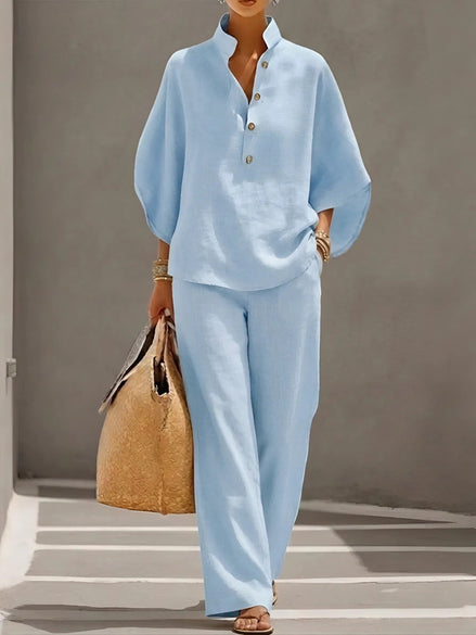 Women's Collared Wide-Leg Trouser Two-Piece Co-ord Set
