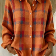 Ofelia Plaid Knitted Jumper Longline Button-Front Cardigan Sweater
