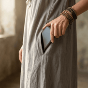 Ruffled V-Neck Linen-Cotton Women's Midi-to-Maxi Dress with Pockets