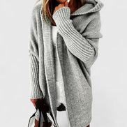 Rosalynne Oversized Hooded Women's Knitted Cardigan with Knee-Length Cut