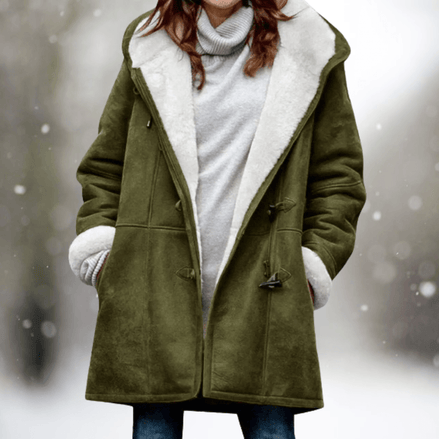 Fiona Women's Hooded Winter Coat with Faux Shearling Collar and Faux Fur Trim