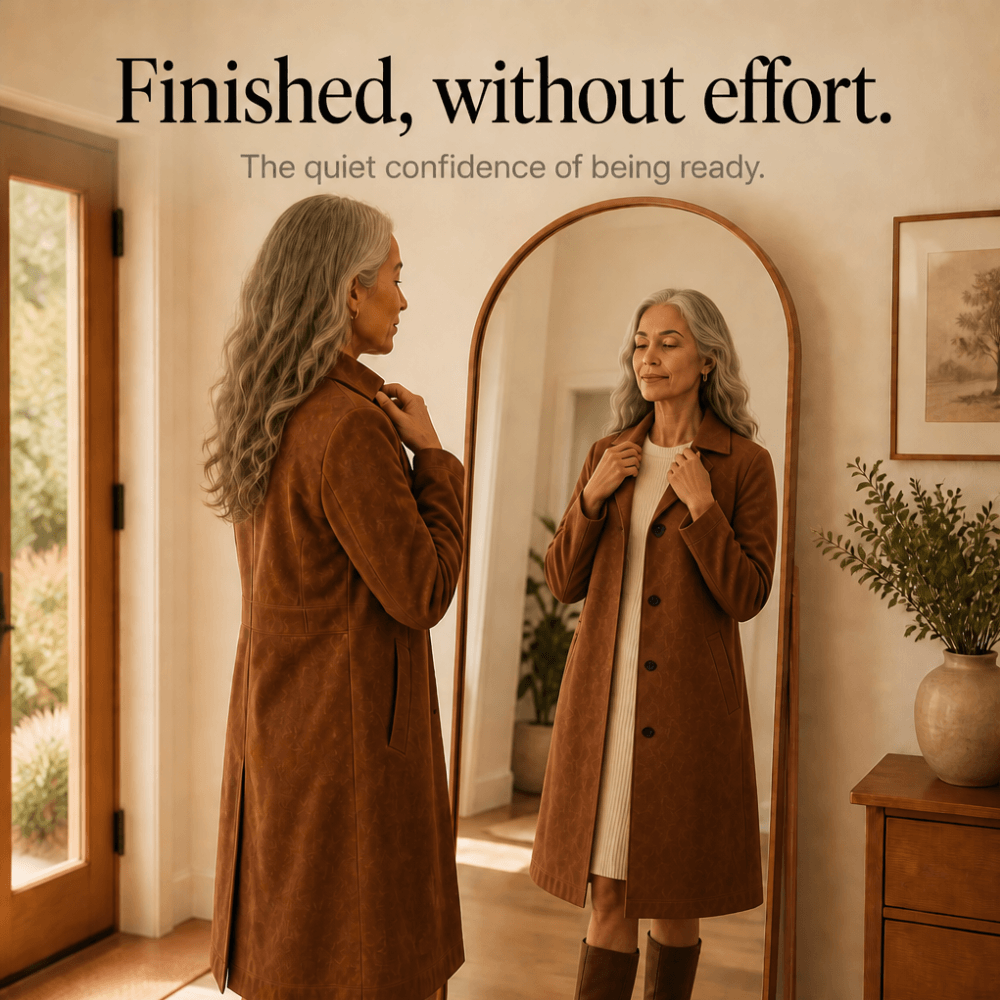 Women's Unstructured Suede-Look Long Coat with Button Front