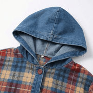 Weslyn Plaid Hooded Shacket with Denim Trim for Women