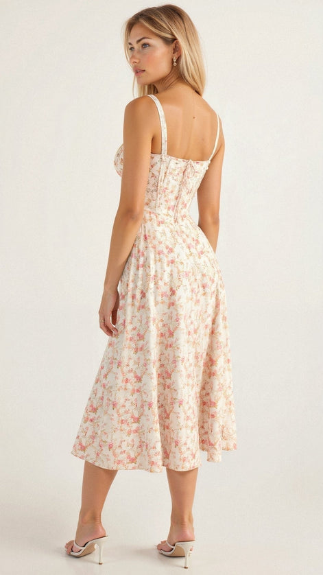 Elodie Floral Satin Midi Slip Dress for Autumn Dresses Occasions