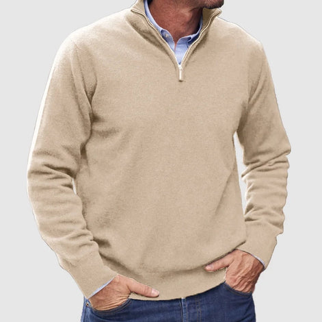 Men's Quarter-Zip Knitted Jumper with Layering Collar