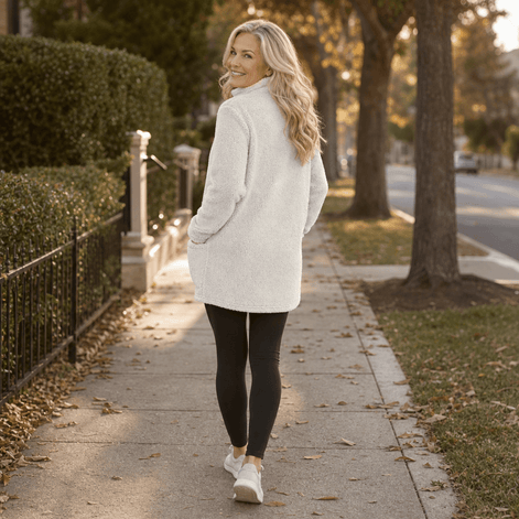 Women's Longline Half-Zip Sherpa Fleece Pullover with Pockets