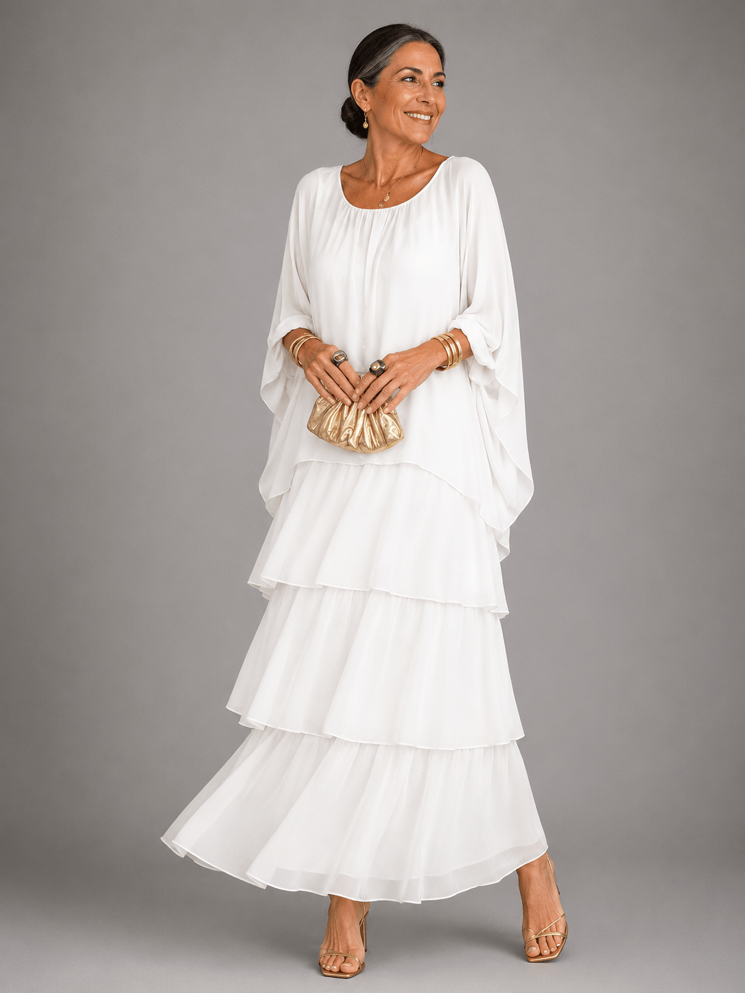 Tiered Ruffle Women's Midi Dress with Flutter Sleeves
