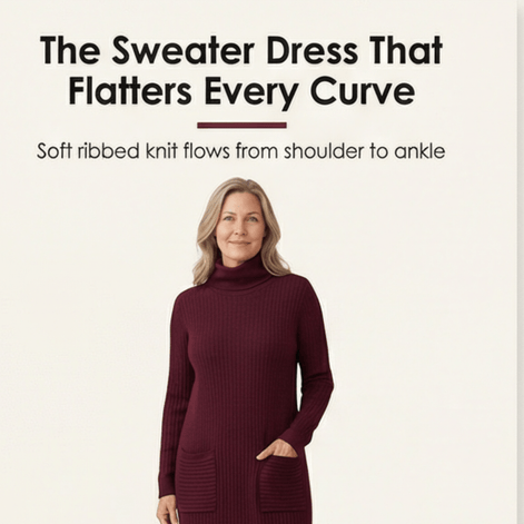 Women's Relaxed Turtleneck Knitted Jumper Dress with Pockets