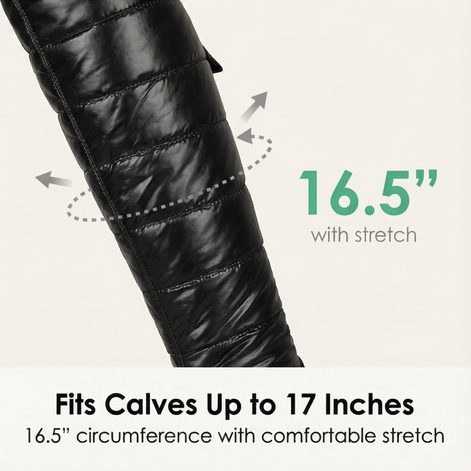Velura Women's Black Fleece-Lined Quilted Puffer Over-the-Knee Boots with Bow Detail