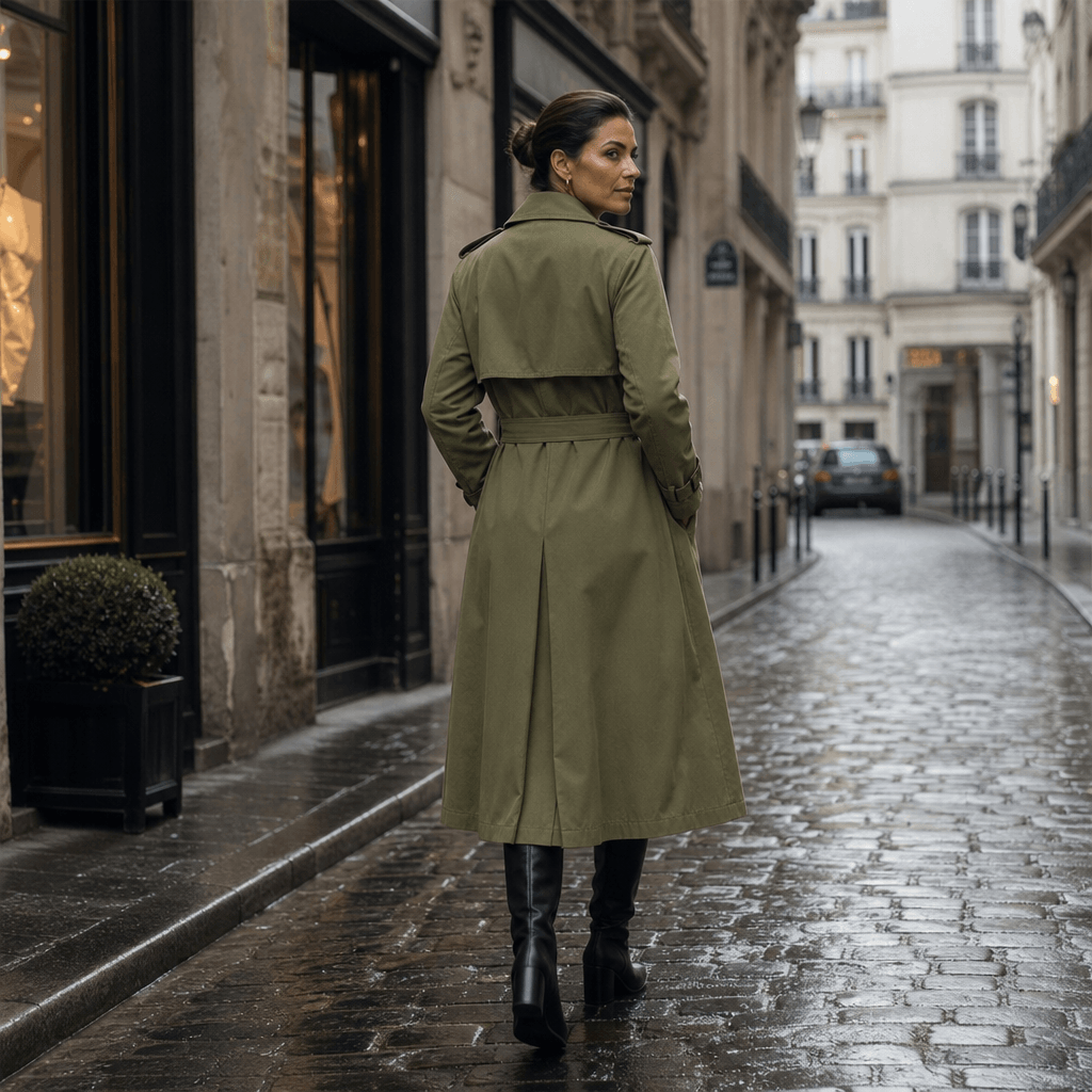 Mayfield Double-Breasted Long Belted Trench Coat with Tie Waist for Women