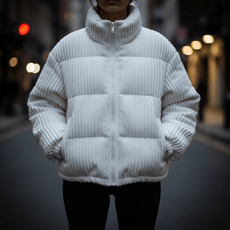 Cropped Ribbed Corduroy Quilted Puffer Jacket for Women