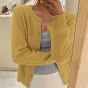 Knitted Button Front Cardigan with Round Neckline for Ladies Jumpers Layering