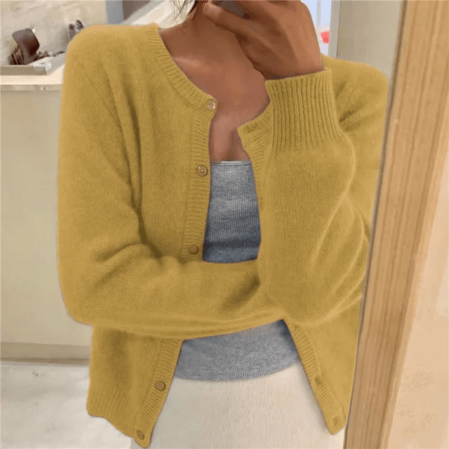 Knitted Button Front Cardigan with Round Neckline for Ladies Jumpers Layering